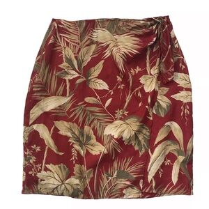 Lauren Ralph Lauren Tropical Floral Linen Wrap Skirt 12P Hawaiian Resort Red